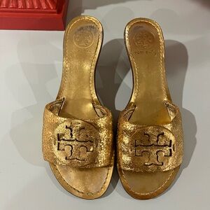 Tory Burch Holly Miller Gold Slide Mules Size 6